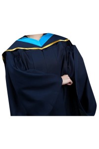 設計藍色絲綢帶長袍畢業袍     訂製藍色畢業袍     學術禮服      V領拉鏈設計     碩士畢業袍    香港科技大學HKUST    畢業袍生產商    DA527